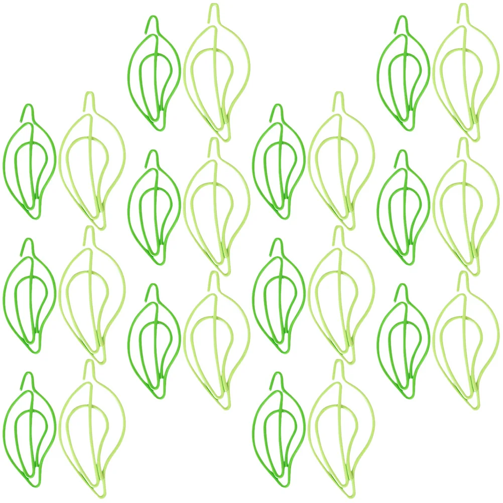 

30pcs Leaf Shaped Paper Clips Creative Office Supplies Small Green Metal Document Folders Clamps Decorative Practical