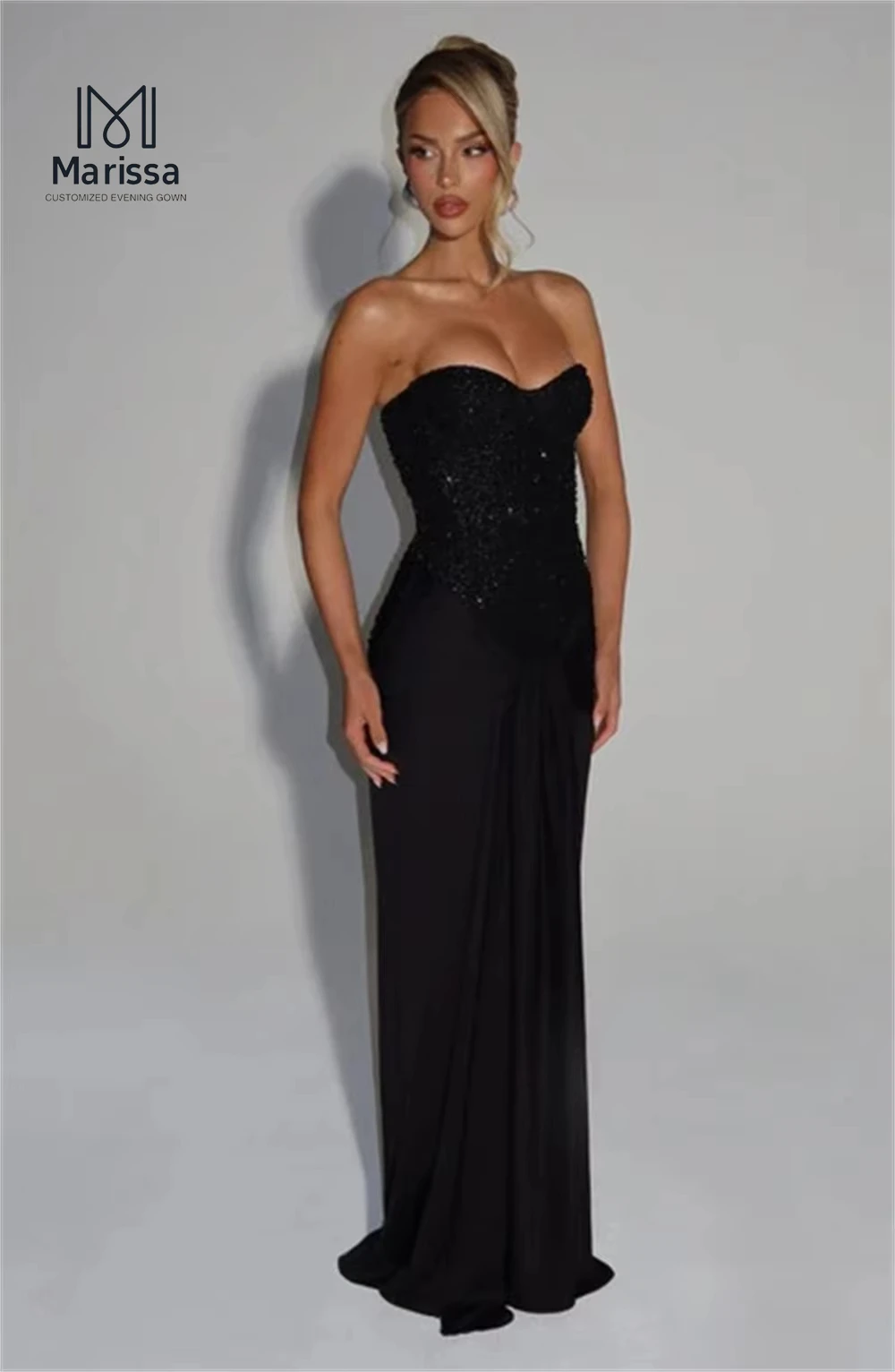 Marissa-vestidos largos de baile con cola de pez, vestidos de noche con cinta, vestido de fiesta de boda, vestidos con hombros descubiertos hechos a medida para eventos especiales