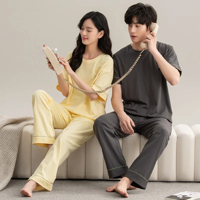 Couple Pajamas Summer Cotton Short Sleeve Trousers Sleepwear men's women's 2024 new simple loungewear pijama feminino Hombre