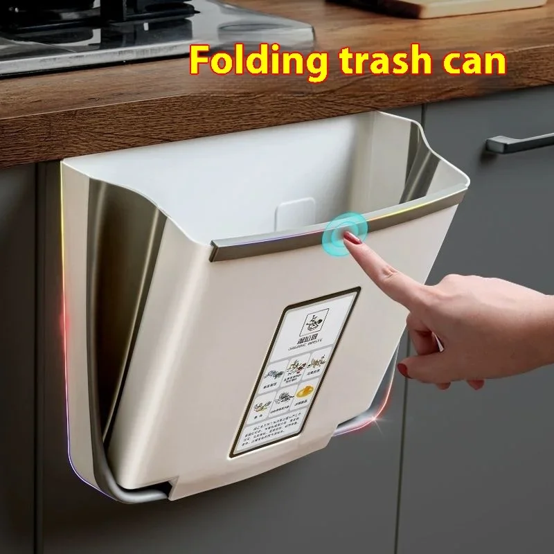 Kitchen Office Hang Trash Cans Home Simple Foldable Storage Bucket Rack Creative Household Cleaning Tools Accessories Waste Bins