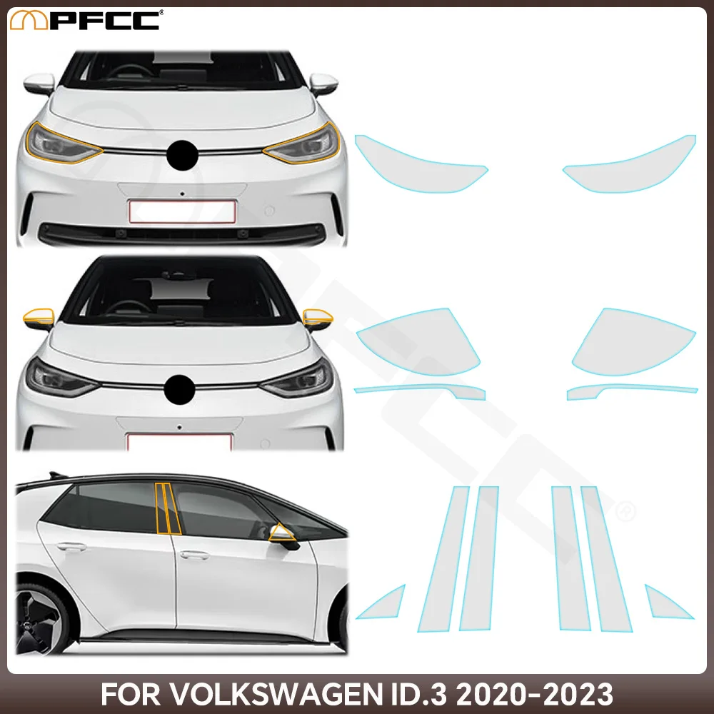 

For Volkswagen VW ID.3 2020 2021 2022 2023 TPU Headlight Rearview Film Precut A B Pillars Paint Protection Film Transparent PPF