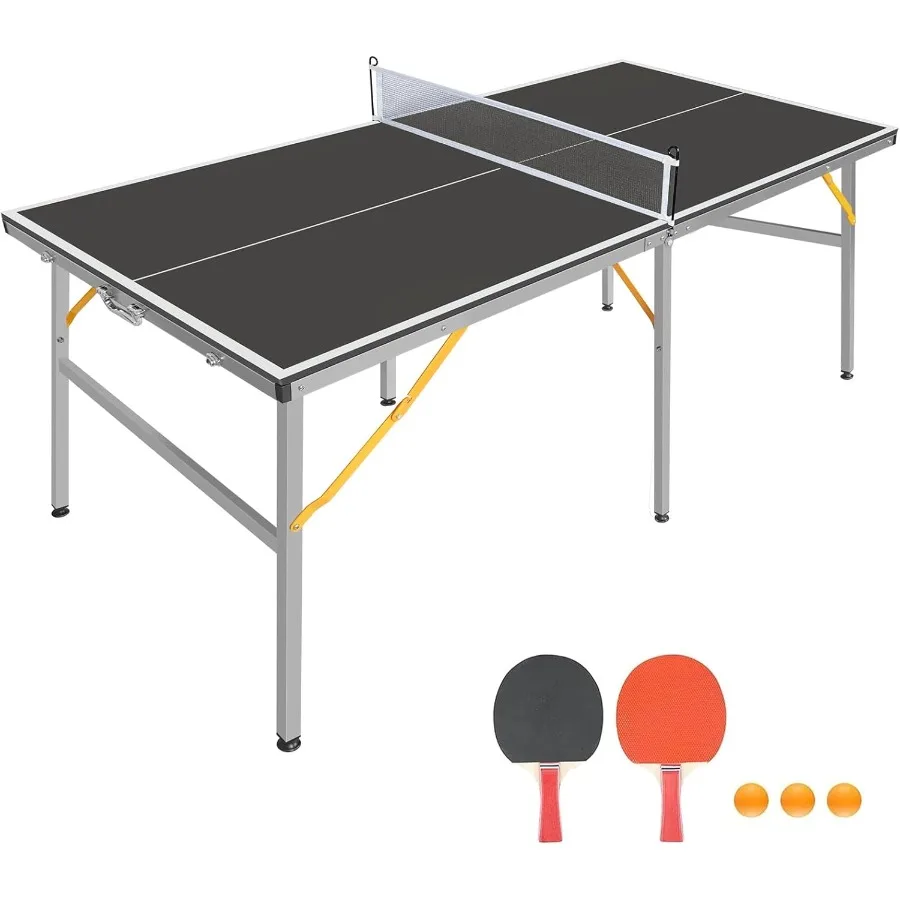 

6FT Mid-Size Foldable and Portable Table Tennis Table Set for Indoor and Outdoor Use Ideal for Family Game Nights Com