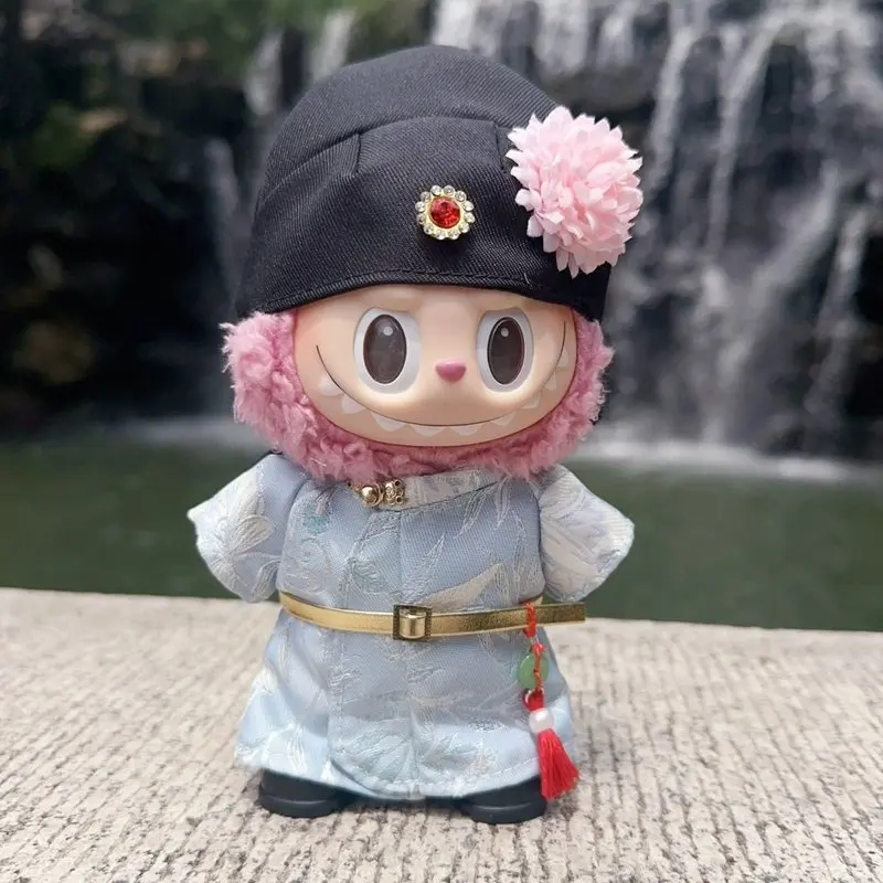 ل Labubu Gen 123 دمية الزي 17 سنتيمتر جديد سوبر لطيف الطراز القديم تانغ دعوى زهرة الطيور العرقية الصينية الرسمية زي