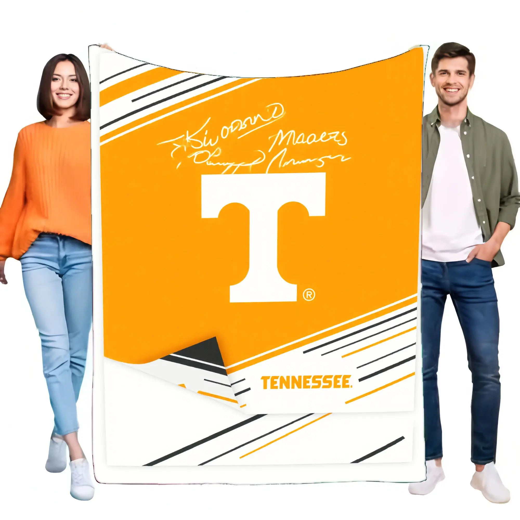بطانية Tennessee Volunteers Logo برتقالي وأبيض مع حواف مخططة، نسيج ناعم مريح مثالي لمحبي كرة القدم في الكلية أ #1