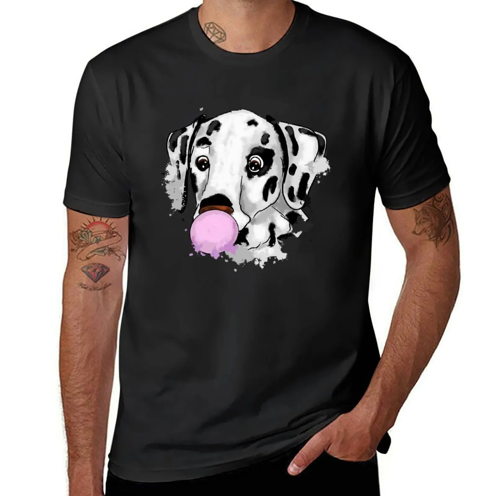 Cute Dalmatian puppy with bubblegum T-Shirt plain plus sizes Blouse kawaii clothes t shirt men