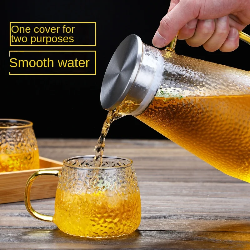 

New Thickened Glass Hammer Pattern Cold Water Kettle with High Borosilicate Glass Tea Set Cold Water Kettle Water Bottles