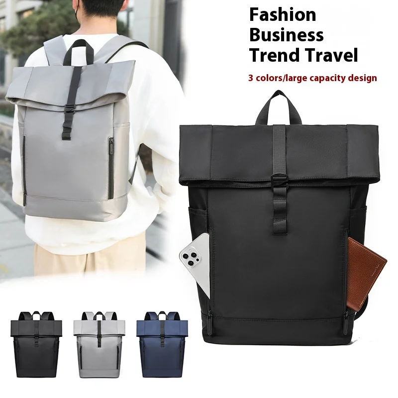 

New European and American Roll-up Backpack Men's and Women's Business Leisure Schoolbag Student Roll-up Backpack