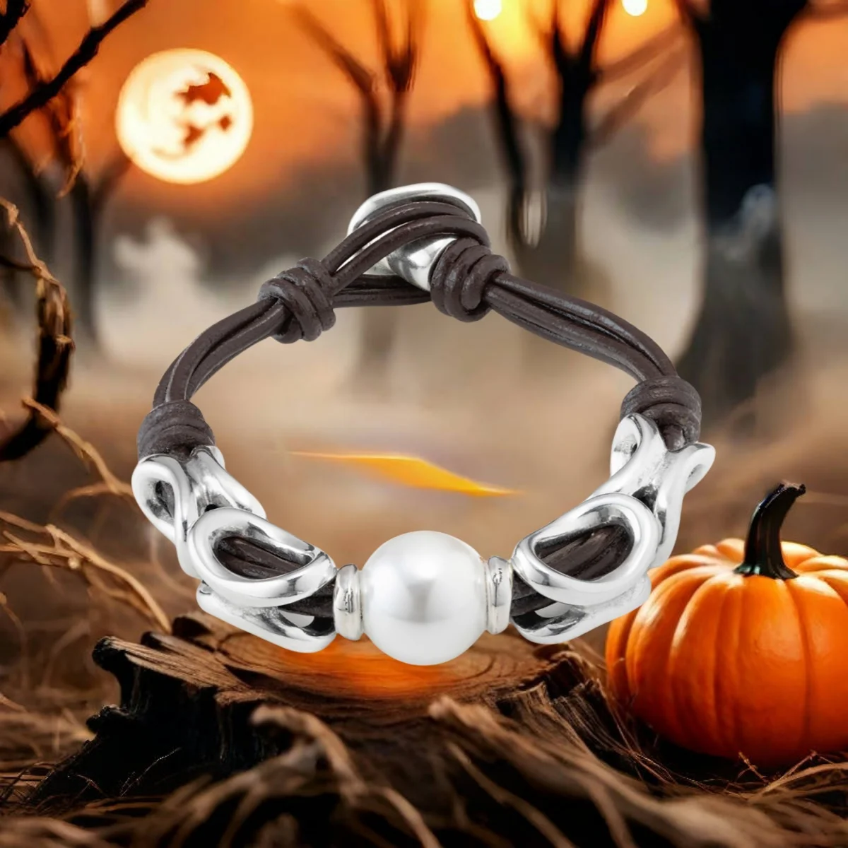 

2025 UNOde50 Original New Product Silvery Exquisite Pearl Pendant Leather Rope Bracelet Women's High Quality Gift