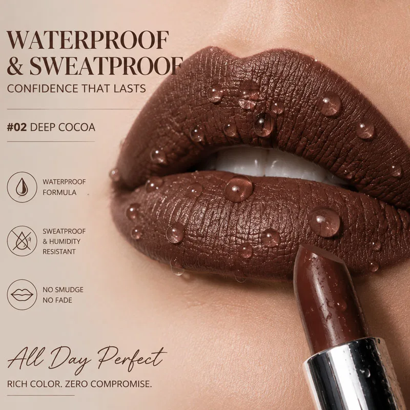 Matte Dark Brown Lipstick Long Lasting Waterproof High Pigment Velvet Lip Color Nude Makeup Non Stick Cup Cosmetic For Women