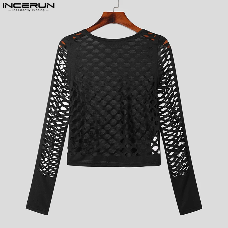 American Style Fashionable New Men Hollow Mesh Design T-shirts Casual Party Sexy Short Sleeved Camiseta S-3XL INCERUN Tops 2023