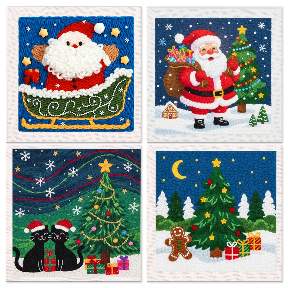 Embroidery Xmas Kits - Christmas Theme Punch Needle Embroidery Kit