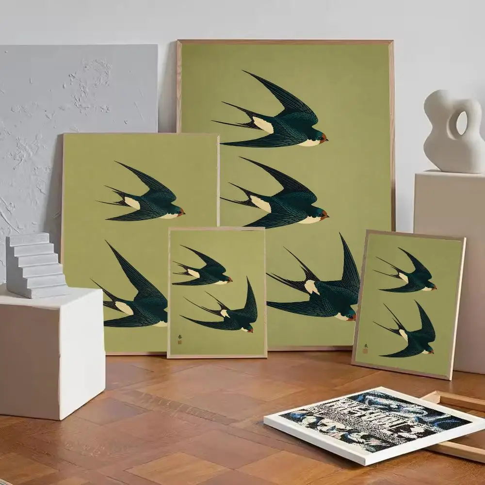 Green Swallows Poster Paper Print Home Living Room Bedroom Entrance Bar Cafe Art Painting Decoration