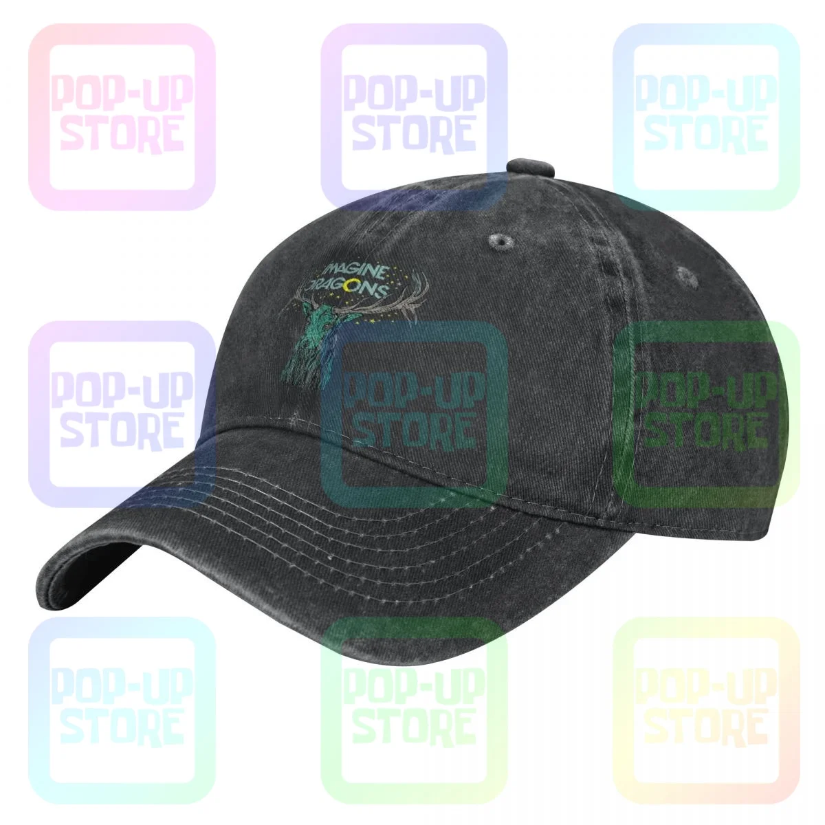 Imagine Dragons Elk In Stars Merch 01 Washed Denim Baseball Cap Trucker Hats Unisex Hot Selling