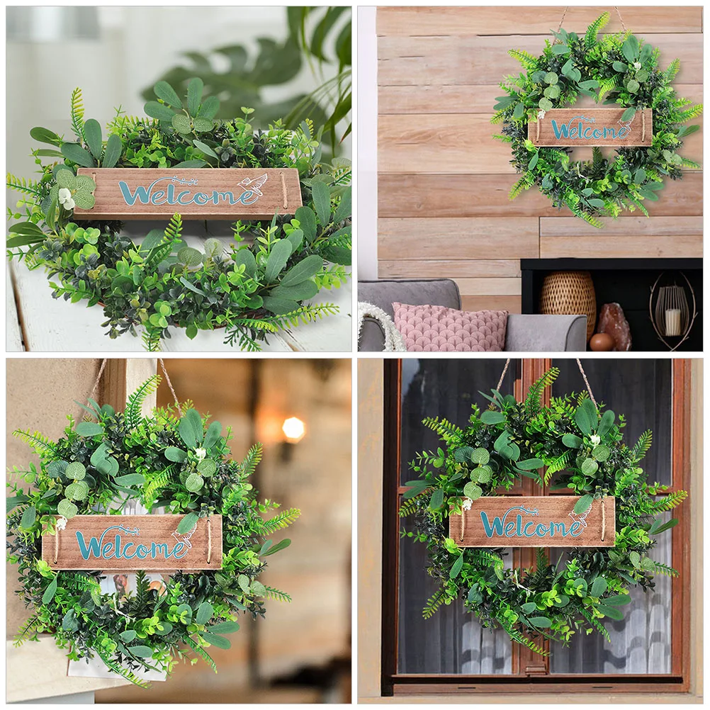 

1 Set Realistic Wooden Plate Removable Artificial Leaf Wreath Home Wedding Spring Door Welcome Hanging Garland Decor Festival