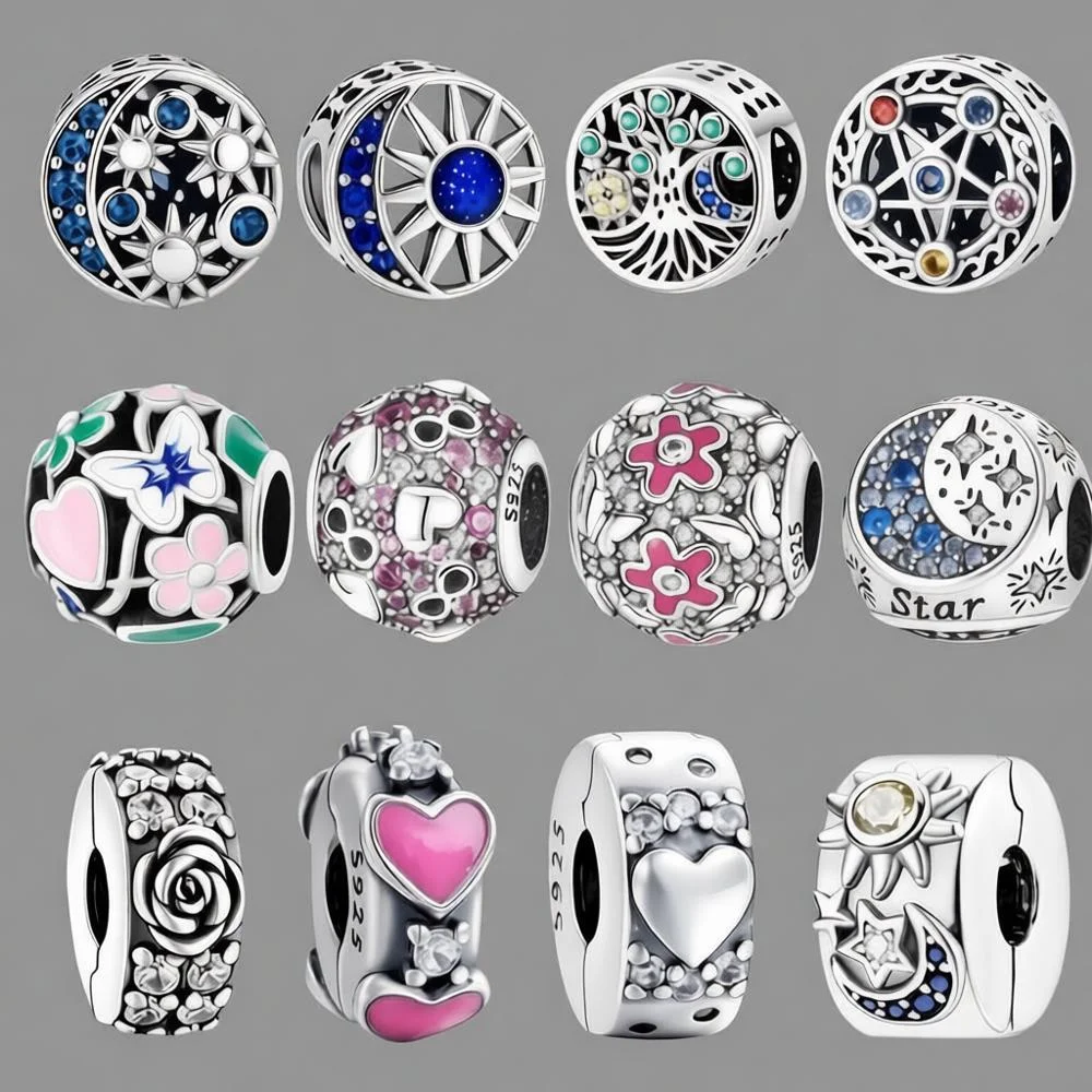 Original 925 Sterling Silber Positionierungsperlen Blumenperlen DIY Charms Armband Perlen Damen Modeschmuck Überraschungsgeschenk