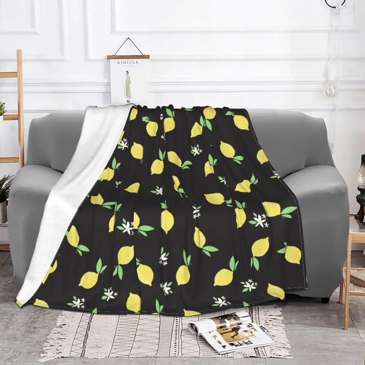 

Lemon Fruit Blanket Fleece Autumn/Winter Multifunction Soft Throw Blanket for Sofa Travel Quilt