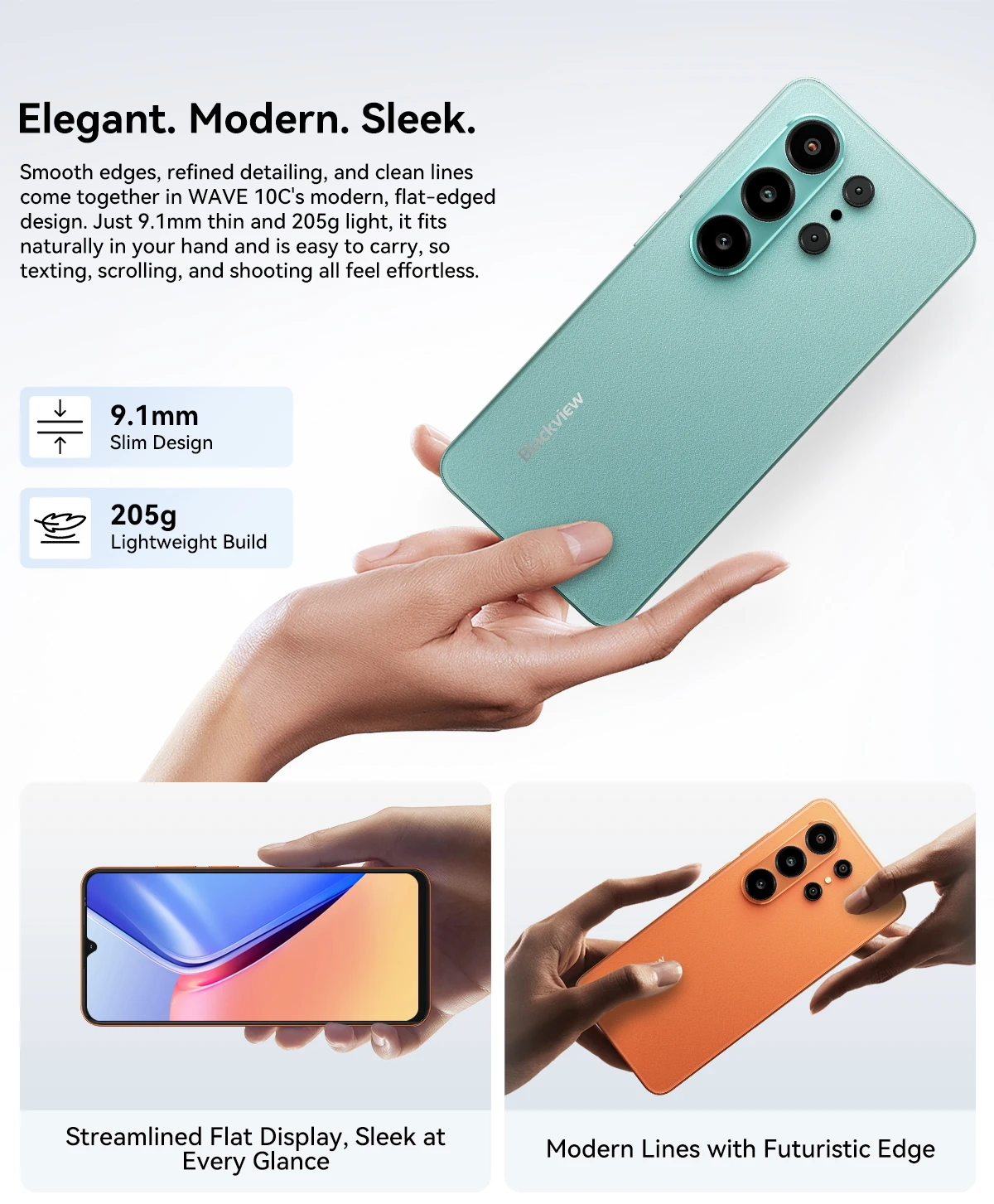 Blackview Wave 10C Smartphone, 6.88" HD+ IPS Display, 4GB RAM+32GB ROM/4GB RAM+128GB ROM, 9.1mm Thin Body 205g Lightweight, 32MP Camera Support 1080P FHD Video, 5000mAh Battery, Doke AI 2.0, Free Protective Case