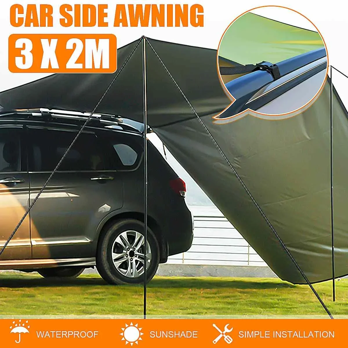 Car Side Awning Sun Shelter Waterproof Outdoor Camping Sun Awning Canopy Sunshade Hammock Rain Fly Tarp Rooftop Shade