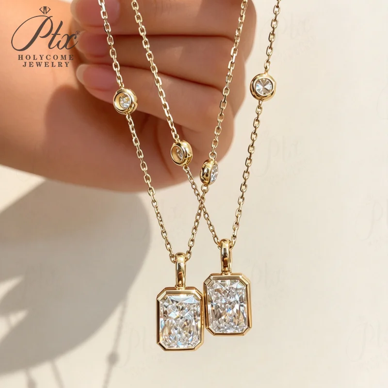 Halskette mit Labor-Diamant-Anhänger, 2 Karat, DEF, VS, runder Schliff, echtes 18K Gold, für Hochzeit, Party, einfache Kette, Charms, Holycome Schmuck – Detail 10