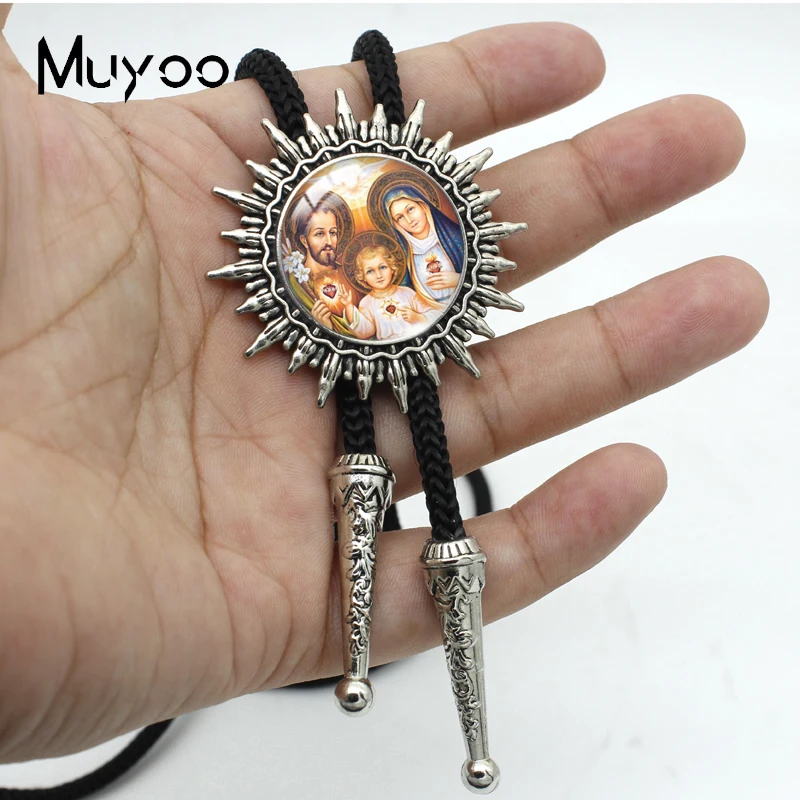 BOLO-00177 New Fashion Religious God Family Virgin Mary and Baby Handcraft Glass Dome Bolo Tie Necktie Pendant Jewelry Necklace