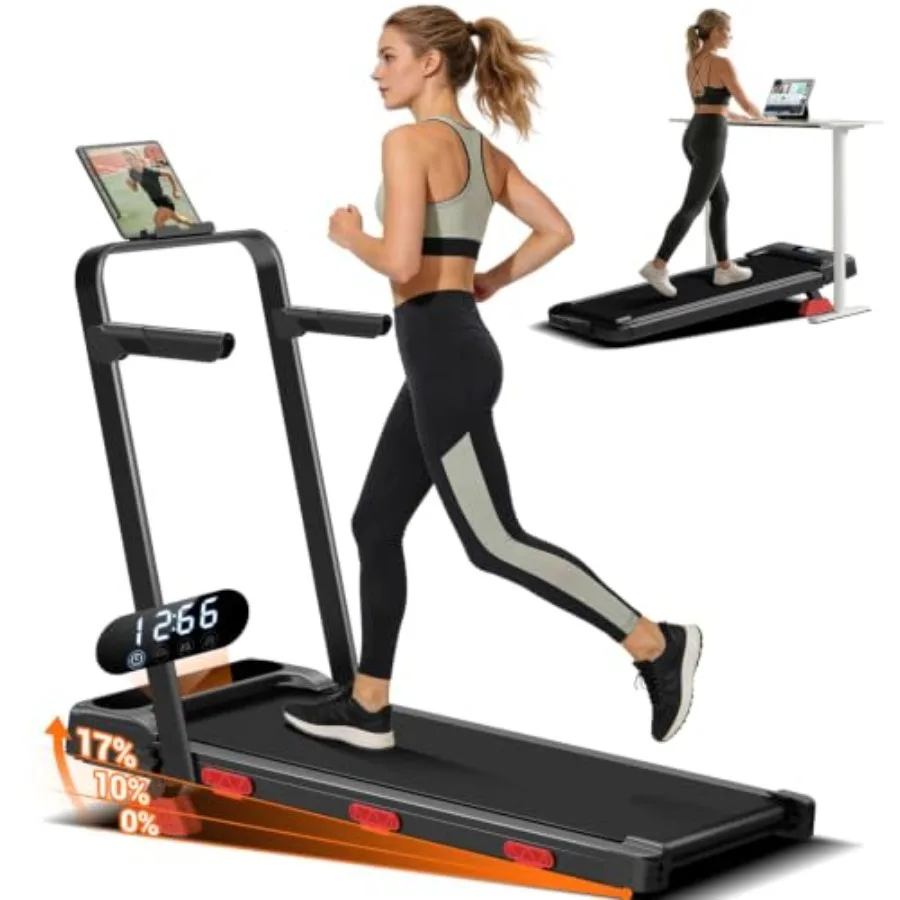 17% Incline Under Desk Treadmill, 4 in 1 Foldable Walking Pad with Adjustable Handrails, 2.5HP Ultra Quiet Brushless Motor, 0.6