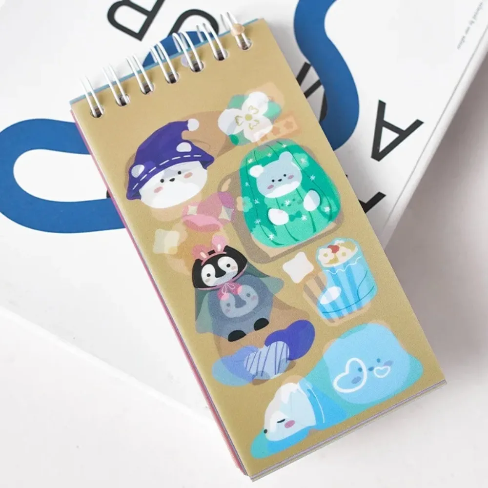 50 Sheets Stationery Supplies Sticker Coil Book Animal Penguin Bear Waterproof PET Coil Stickers Book Label Colorful