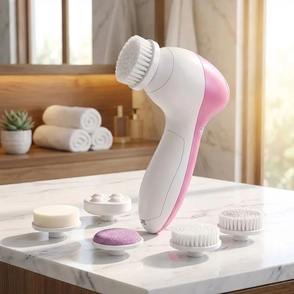 Cepillo de Limpieza Facial Eléctrico 5 en 1, Máquina Limpiadora Facial Multifuncional, Masajeador para el Cuidado de la Piel, Eliminador de Puntos Negros, Limpieza Profunda