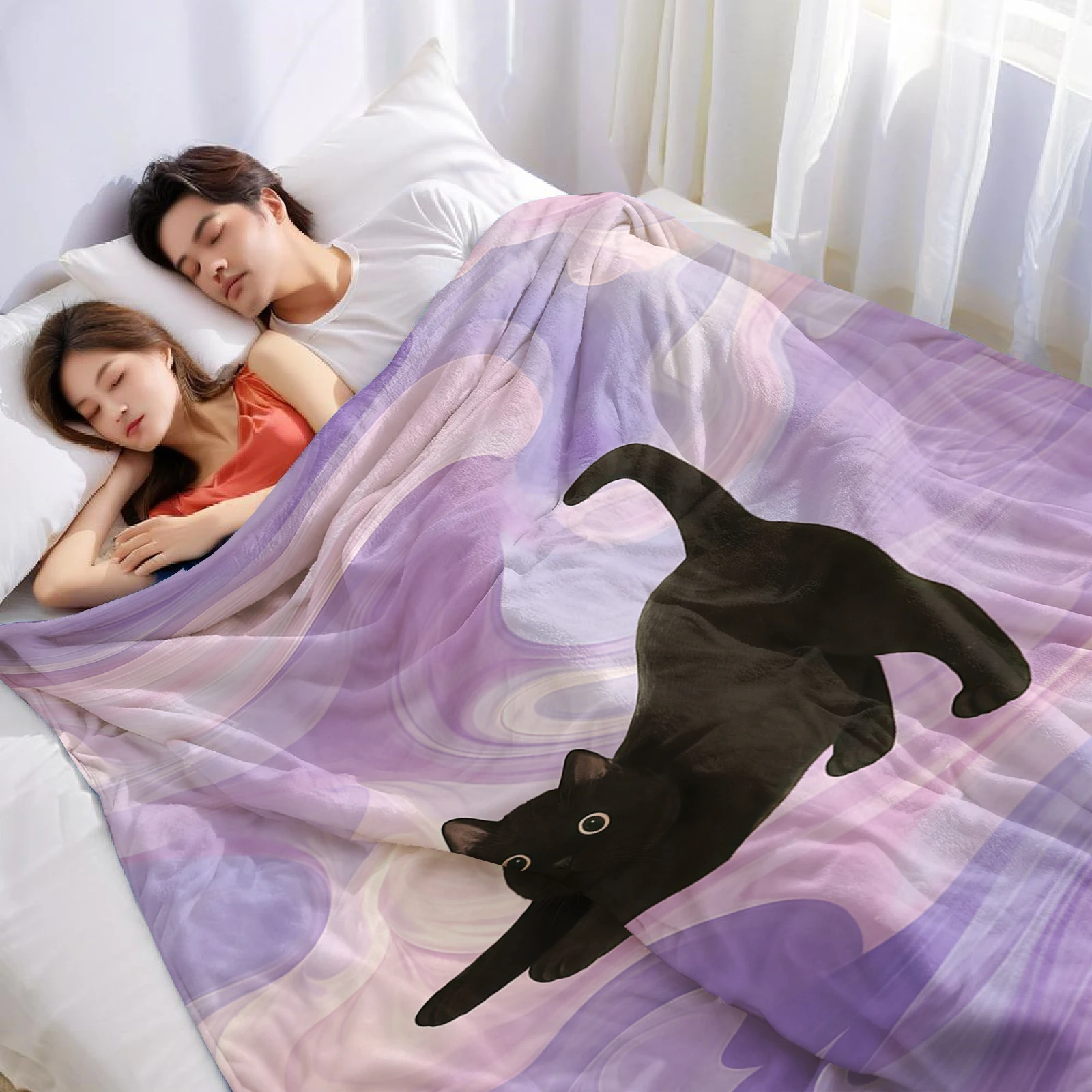 Cat Fluid Swirl Ultra Soft Sherpa Fleece Blanket Fluffy Warm Halloween Cozy Throw for Sofa Couch Bedroom Gift All season
