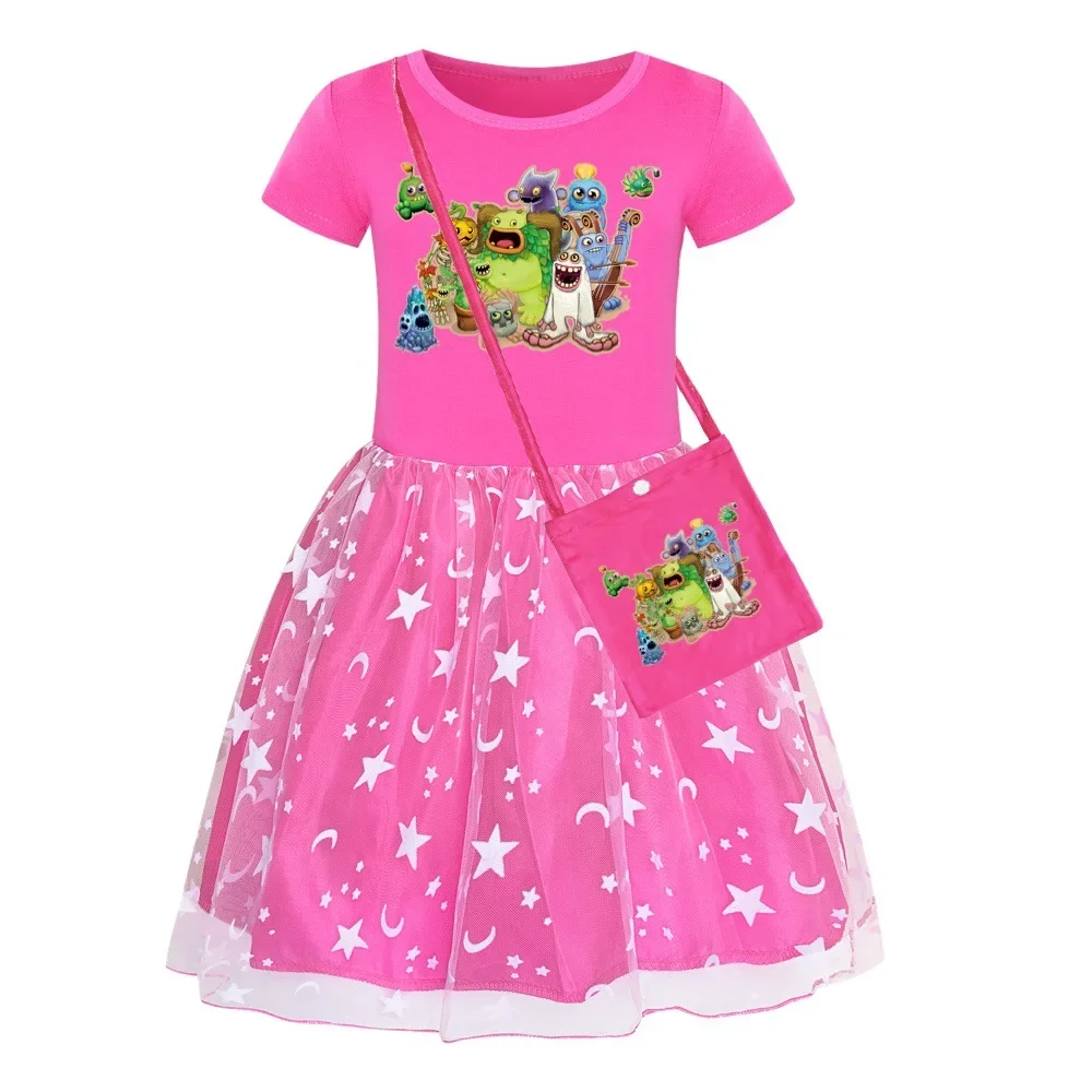 Singing Monsters Dress Kids 2024 Summer Princess Vestidos Baby Girls Short Sleeve Casual Dresses Children Wedding Party Outfits