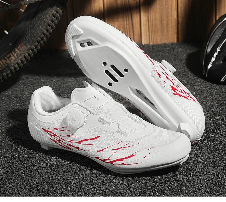 Herren Rennradschuhe mit Fluoreszenzeffekt, atmungsaktiv, selbstsichernde Cleats, rutschfest, Damen Fahrradschuhe, SPD Cleats, Renn-Sneaker – Detail 7