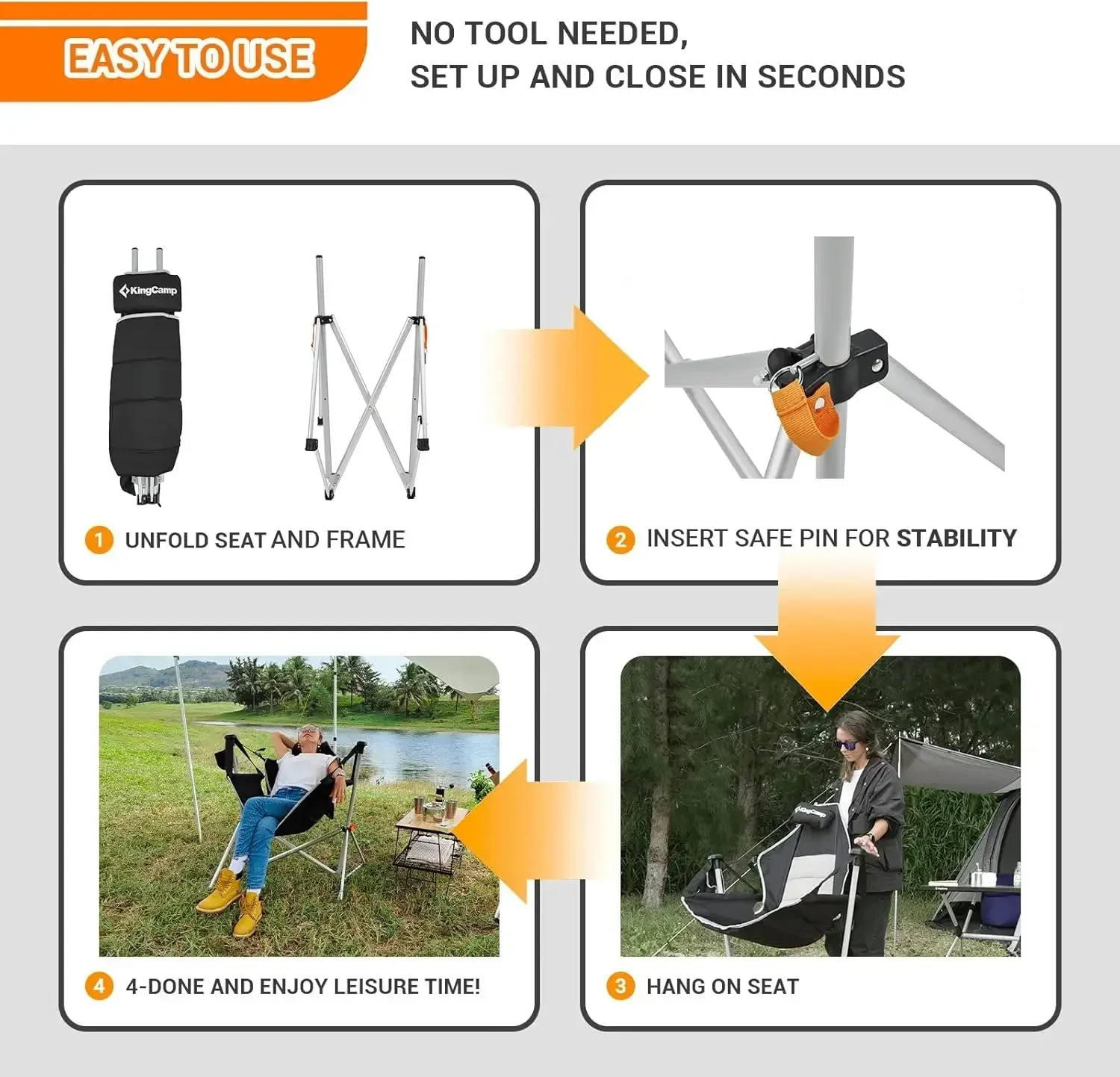 Customizable Hammock Camping Chair, Aluminum Alloy Adjustable Back Swinging Chair, Folding Rocking Chair With Pillow Cup Holder,