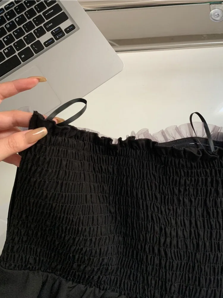 Sweet Cool Mesh Stitching Sleeveless Off-Shoulder Sexy Backless High Waist Slim Fit Irregular Short Strapless Dress Women Summer