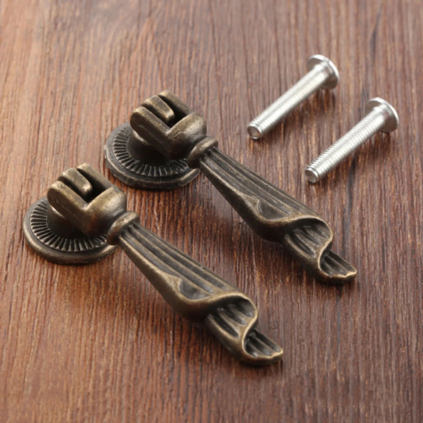 2Pcs 19x60mm Vintage Antique Furniture Handle Kitchen Drawer Wardrobe Cupboard Grip Pull Knobs W/Screw