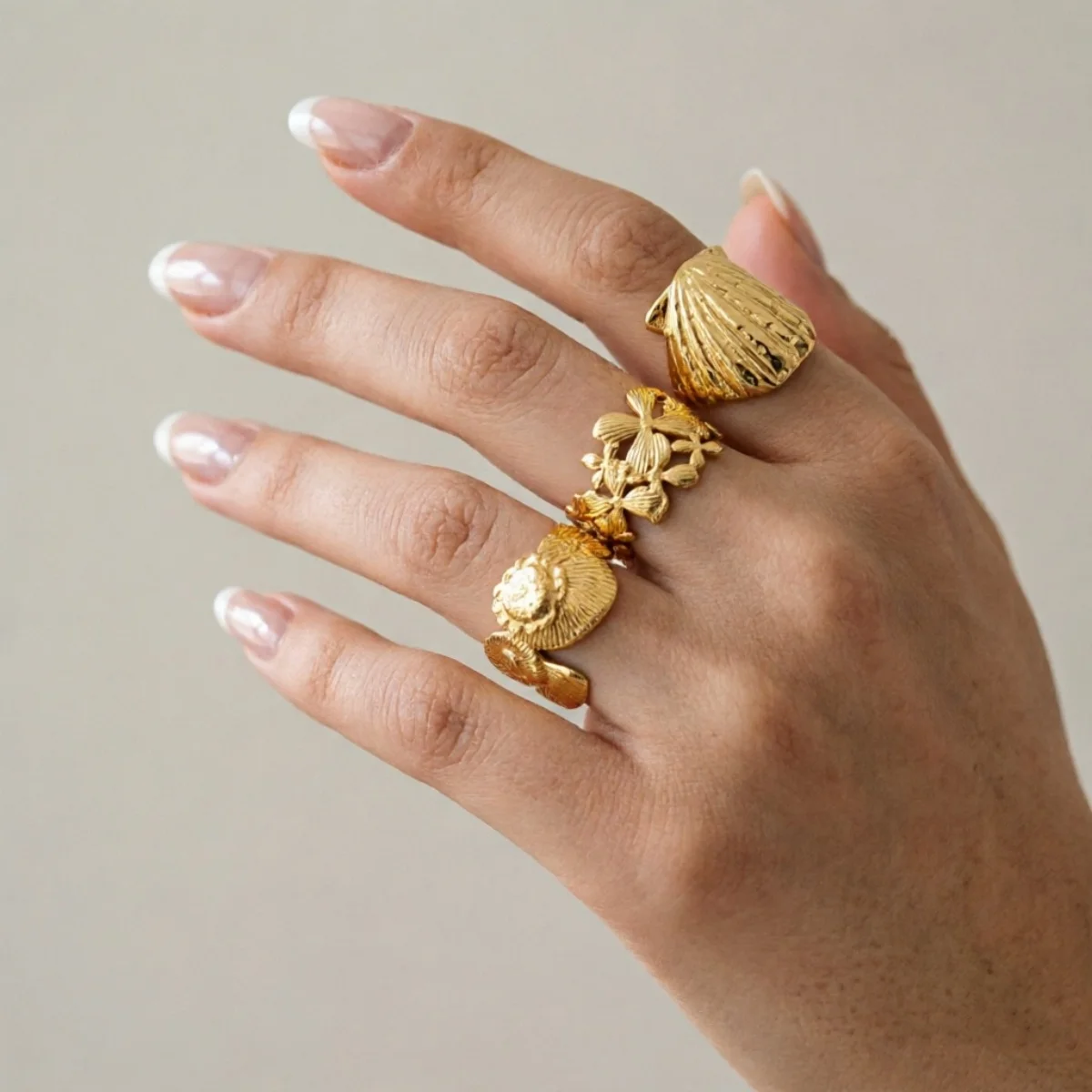 Edelstahlringe mit Muschel-, Krabben- und Blumenmotiven für Damen und Herren, Strand, Schmetterling, geometrischer Ring, Schmuck – Detail 5