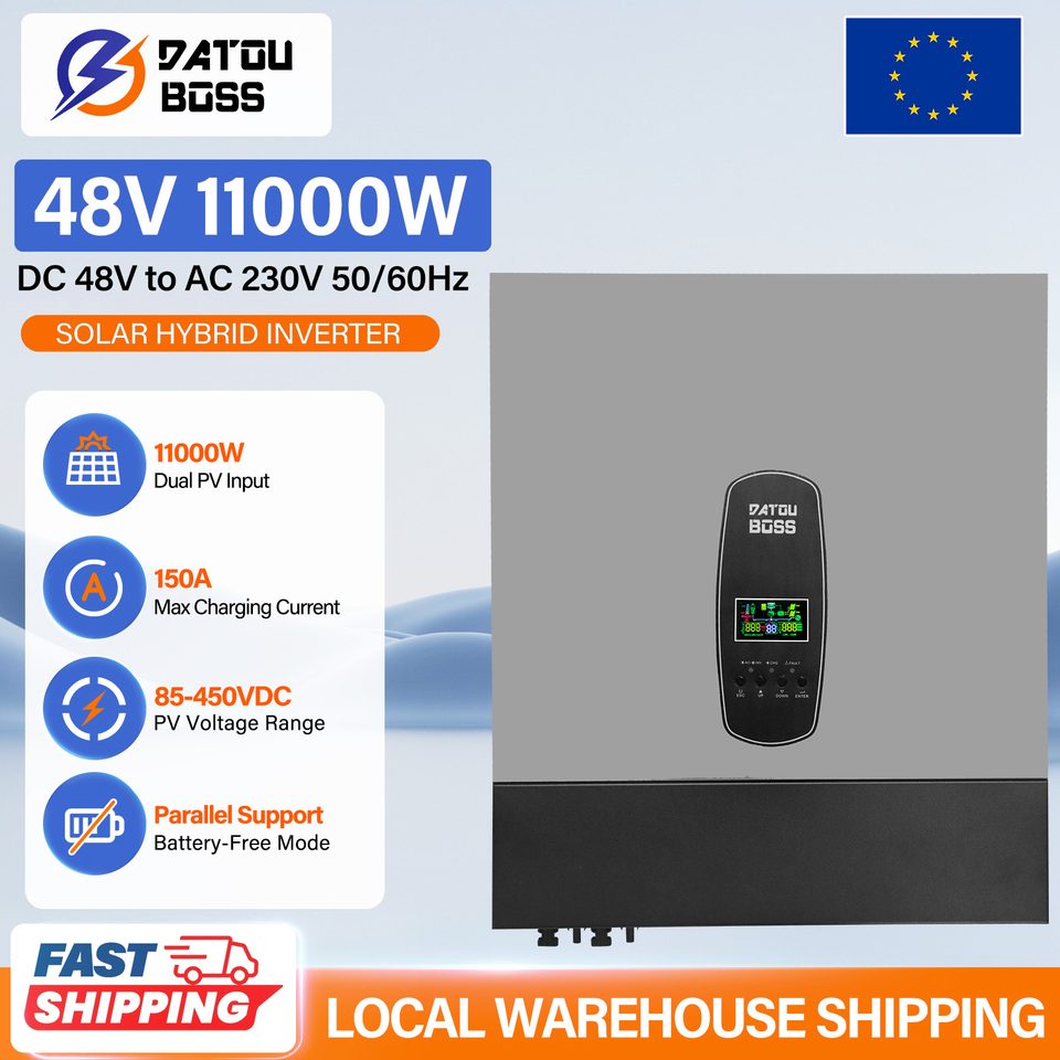 DATOUBOSS 48V 11kW High-Power Hybrid Solar Inverter Dual Output Ports Dual MPPT 150A Off-Grid UPS Backup Storage EU Fast Delivery