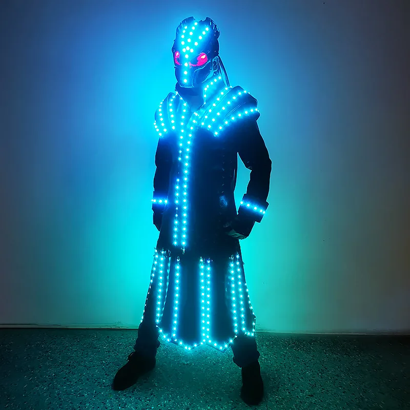 Led Glowing Costume Skull Helmet Party Nightclub Colorful Stage Performance Clothing Halloween Coaplay Suit