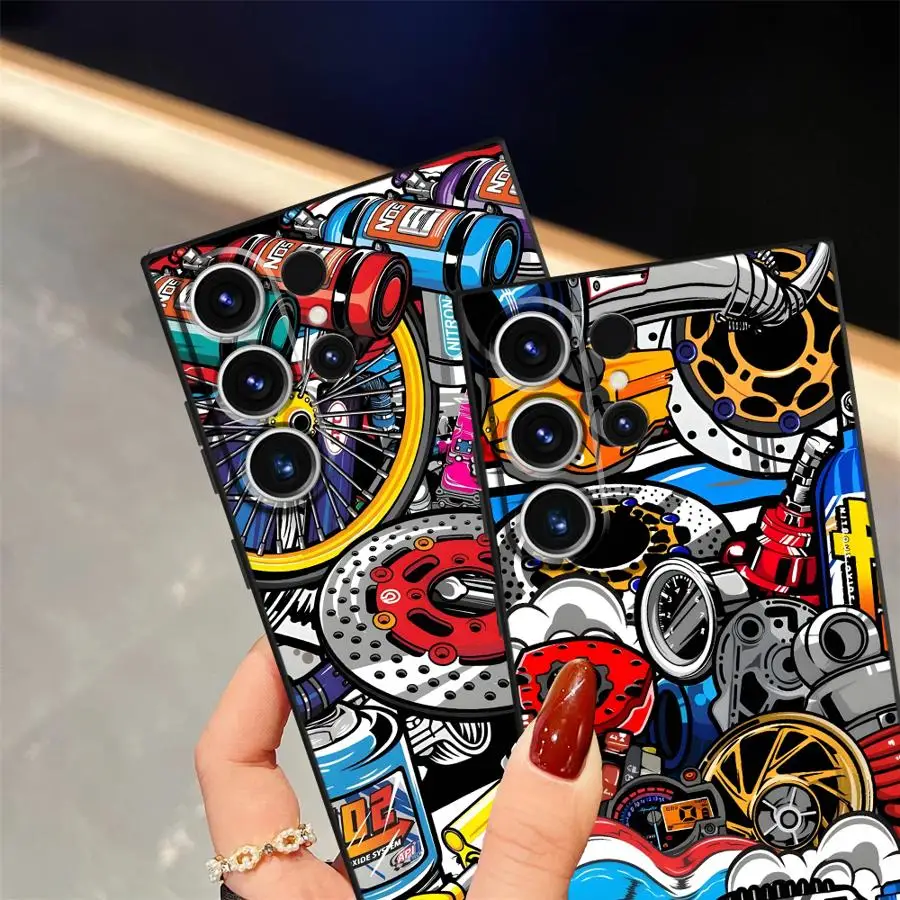 حافظة مكونات الماكينة العصرية لهاتف سامسونج جالاكسي S21 S25 + S20 S23 FE S22 S24 Plus S25 Ultra S23 + نوت 20 10 S24 + أسود #6