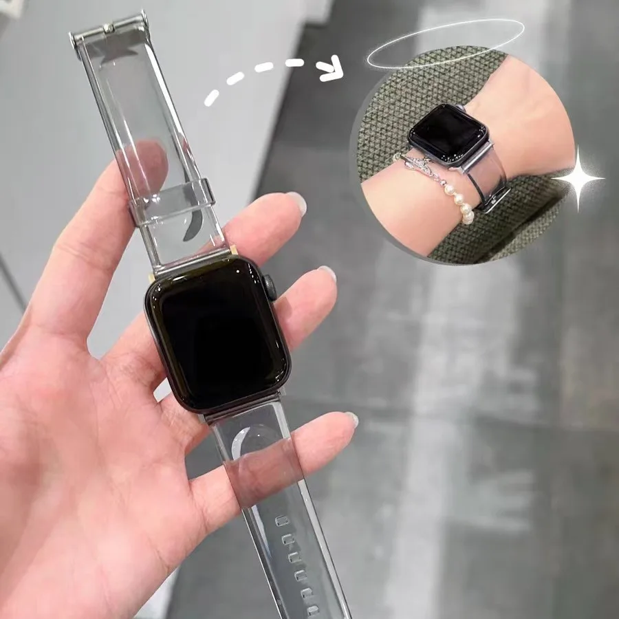 Correa transparente glacial para Apple Watch, pulsera coreana de 44mm 40 45 41 49 42 46 38mm para iWatch Ultra Series 10 9 8 SE 7 6 5 4 3
