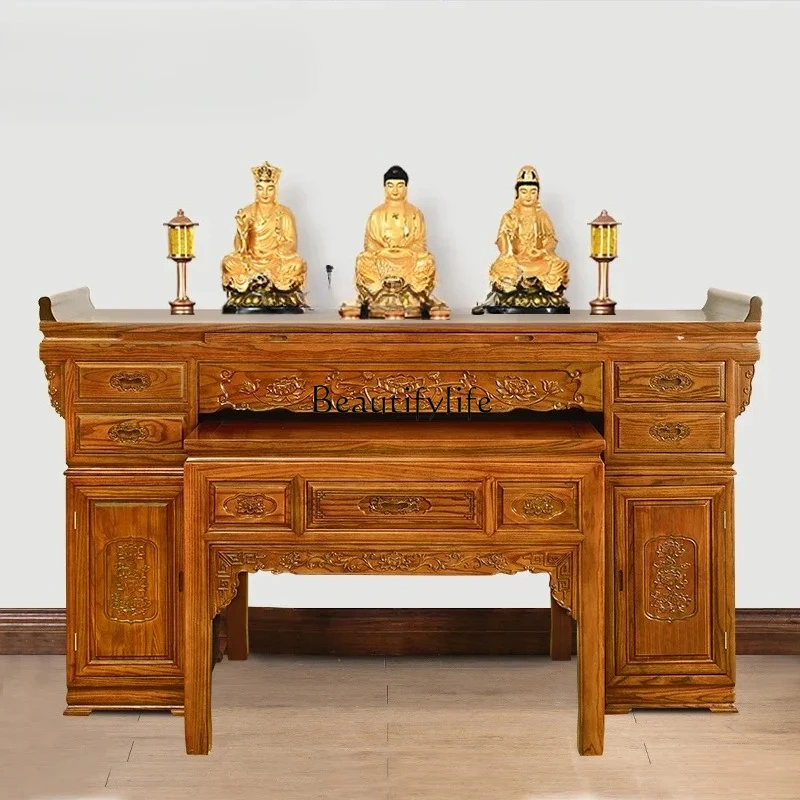 Buddha Shrine Household Modern Minimalist Altar Incense Burner Table Buddha Table Chinese Solid Wood Prayer