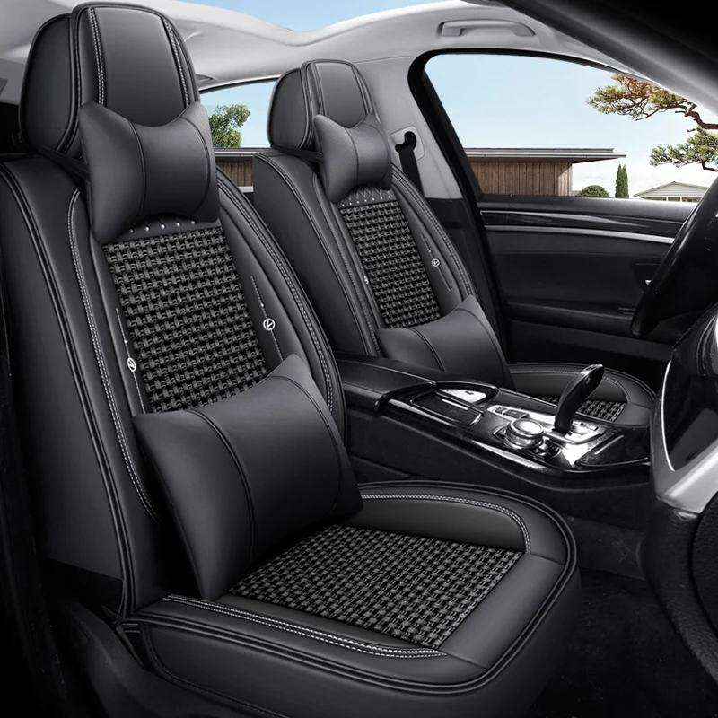 

Ice silk material front two-seat car seat covers, with headrests and lumbar supports, are suitable for most car models