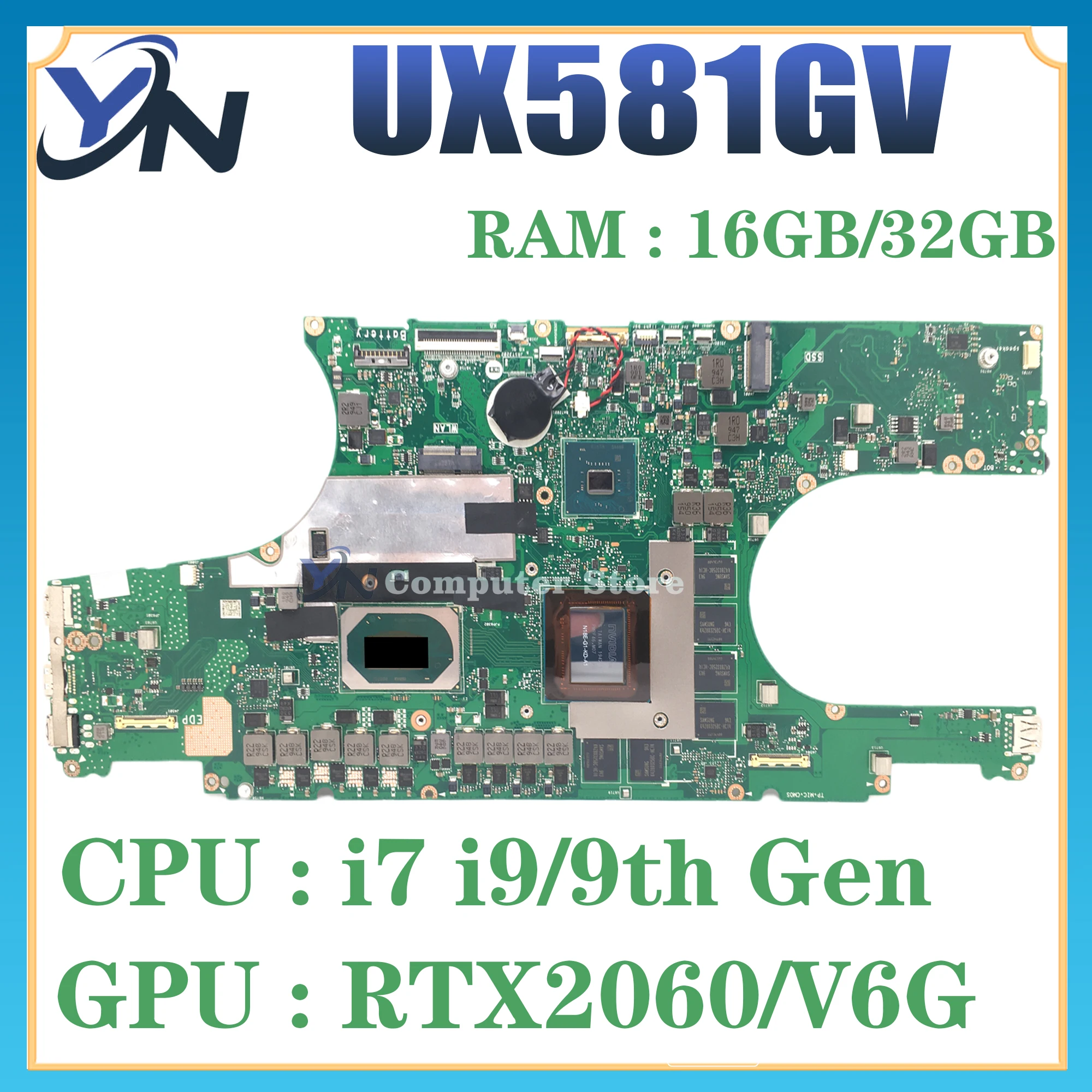 

UX581G Mainboard For ASUS Zenbook Pro Duo UX581 UX581GV Laptop Motherboard I7-9750H I9-9980HK RTX2060/6G 16G/32G-RAM