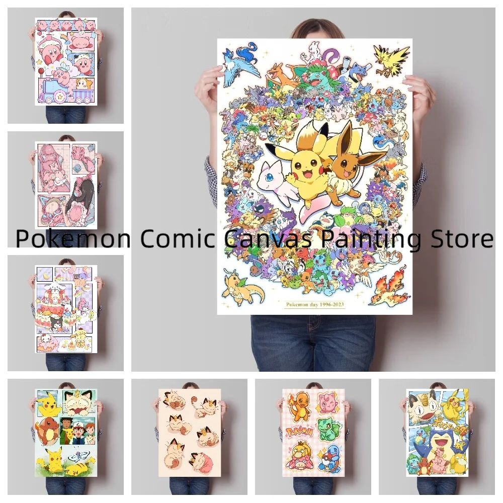 

Surrounding Japanese Anime Pokemon Kawaii Stickers and Posters Bedroom Home Decoration Accessories Canvas Wall Children's Gift