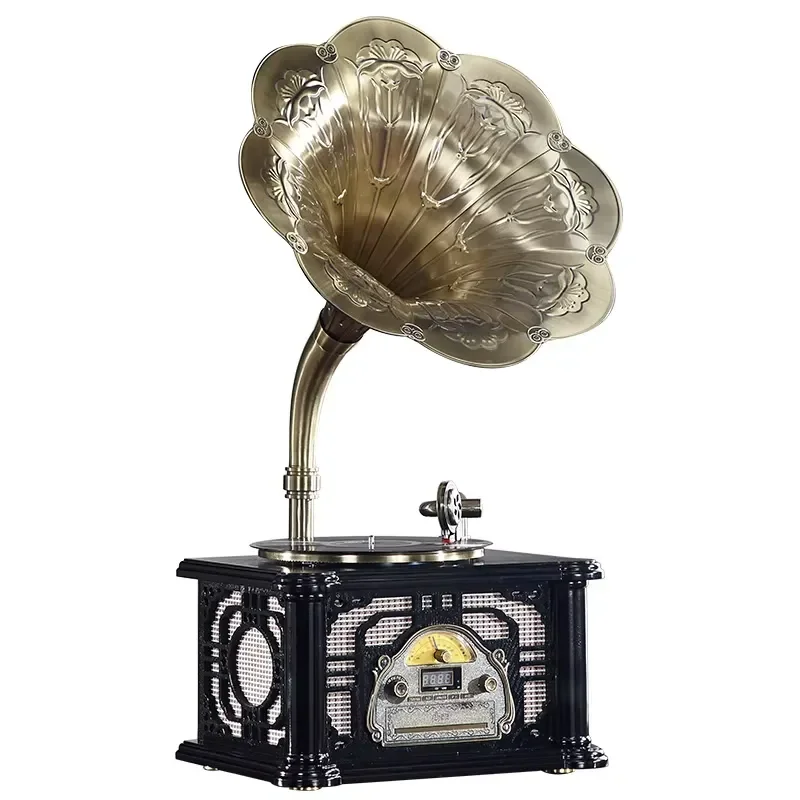 Wooden FM Auxiliary USB Disk Cassette Recording Machine Turntable Vinyl Phonograph Phonograph