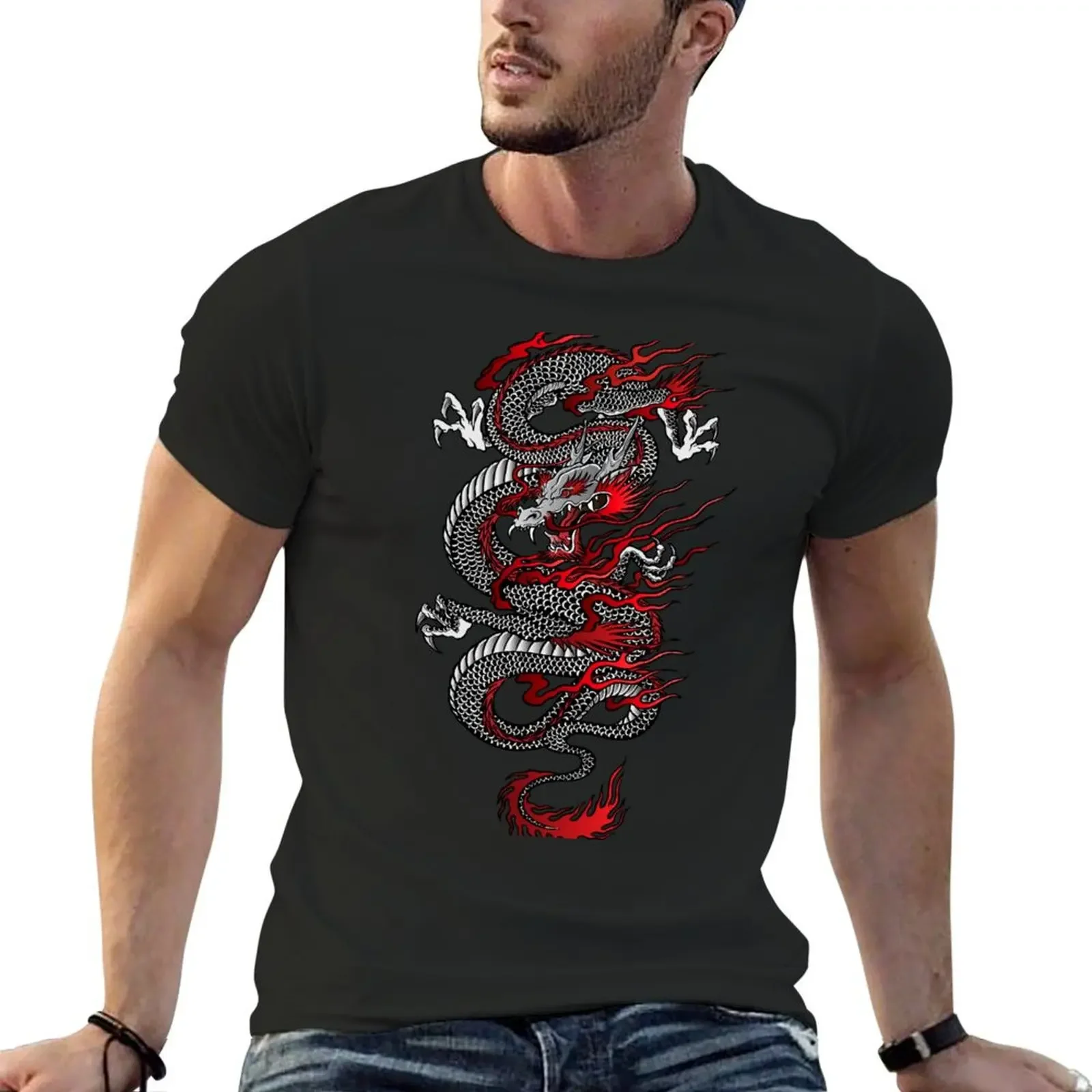 Asian Dragon T-Shirt Blouse graphic shirts heavyweights cute tops plain black t shirts men