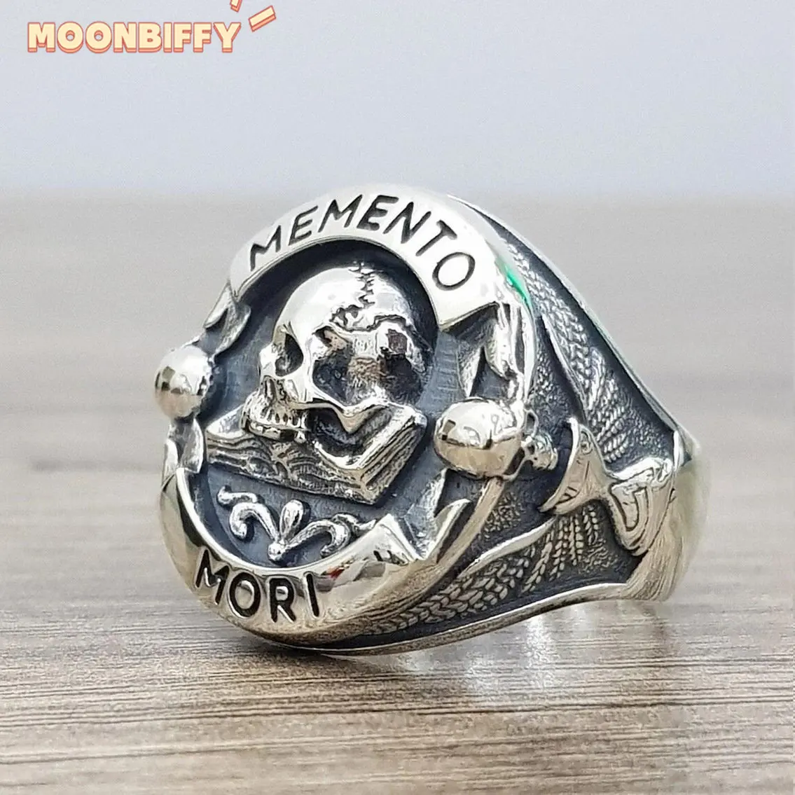 Y2k Goth Vintage Ethic Memento Mori Carpe Diem Letter Skull Rings for Men Fashion Punk Christmas Skeleton Ring for Women Jewelry