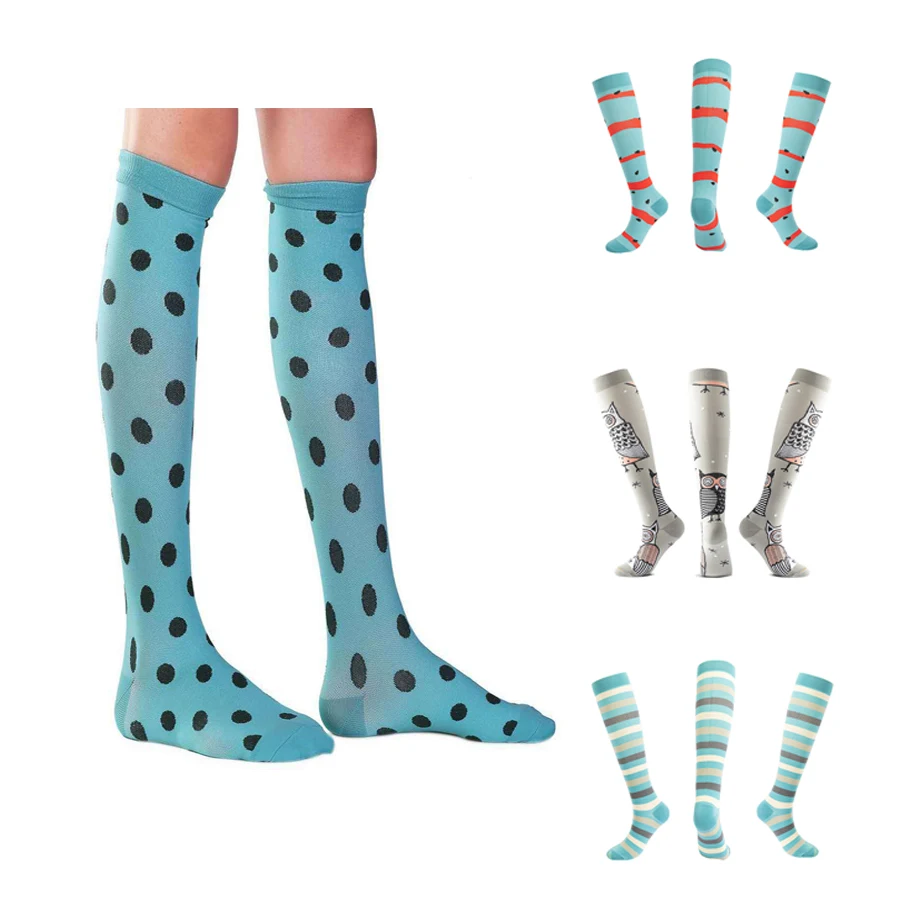 Nurse Leg Care Cute Long Female Socks Sports Cartoon Plaid Leopard Print Sports Compression Socks