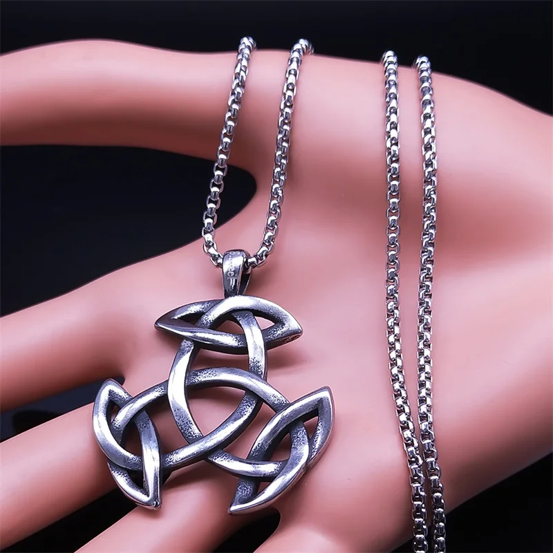 Witch Celtic Knot Pendant Necklace Stainless Steel Silver Color Irish Triquetra Knot Necklaces Jewelry corrente masculina NZZ318