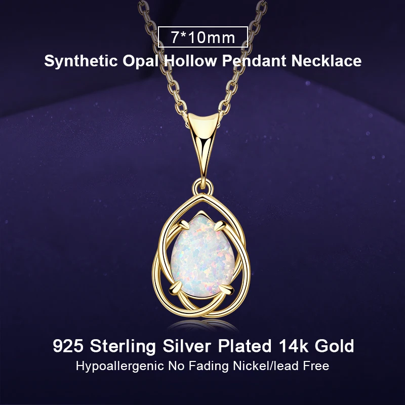 

IOGOU 7*10 мм грушевидная огранка синтетический опал полый кулон ожерелье из настоящего серебра 925 пробы для женщин Высокое качество свадебные изящные ювелирные изделия