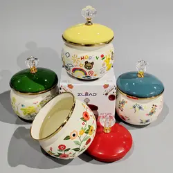 Vintage Elegant With Lid Multi-purpose Enamel Storage Healthy Material Seasoning Jar Oil Salt Sauce Vinegar Tea Sugar