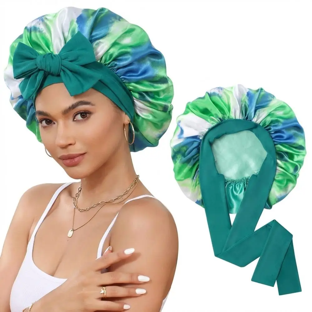 

Luxury Double Layer Satin Bonnet Extra Large Elastic Tie Band Sleeping Bonnet Tie Band Silk Bonnet Hair Protection